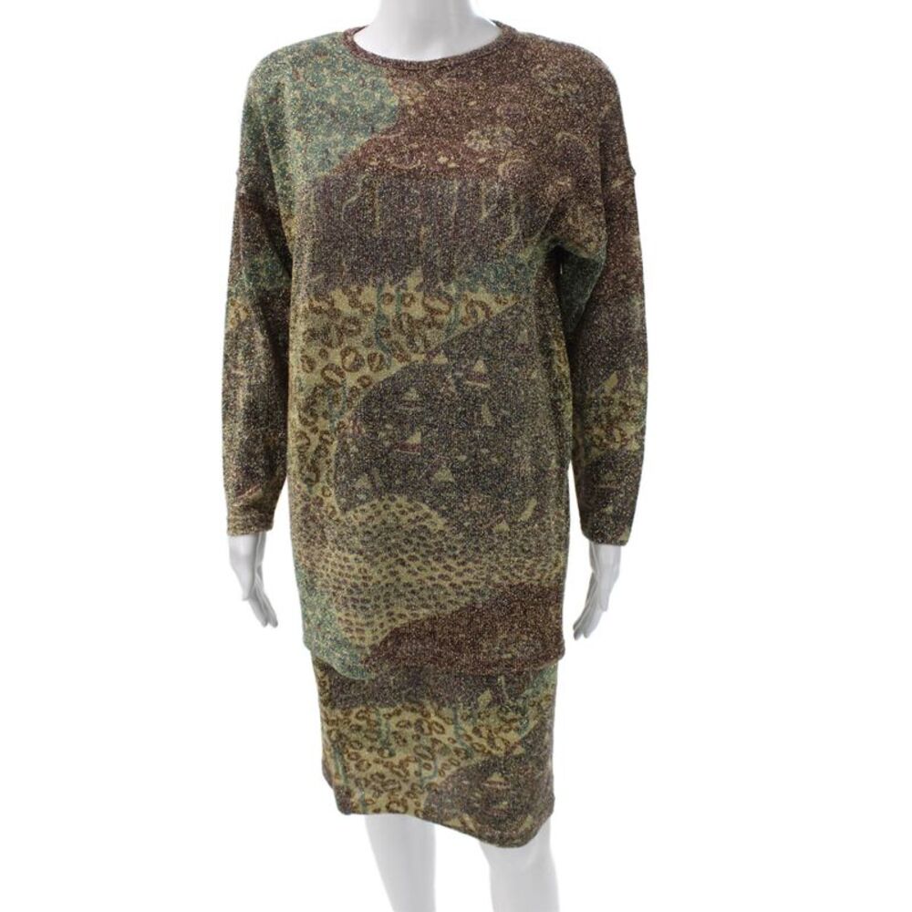 Capriccio Womens Lambswool Blouse Multicolor Animal Print Crewneck Size M